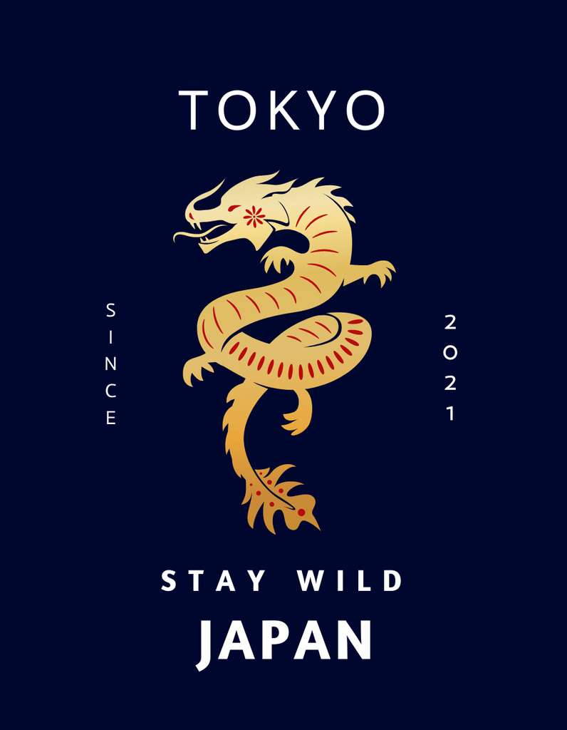 The Graceful Japanese Dragon  T-Shirt Design Template