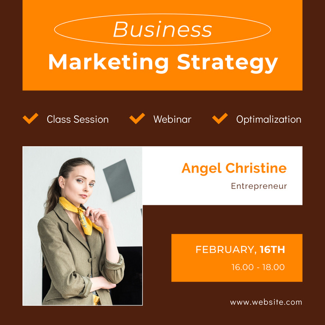 Business Marketing Strategy Webinar Ad on Orange LinkedIn post Design Template