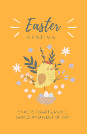 Easter Festival Ad with Cute Chick and Eggs Flyer 5.5x8.5in tervezősablon