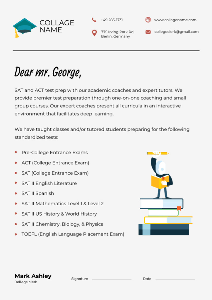 Template di design Letter From College Explaining Types Of Tests Letterhead