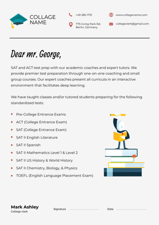 Letter From College Explaining Types Of Tests Letterhead Design Template