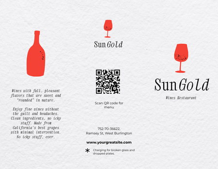 Wine Menu Announcement with Red Glasses Menu 11x8.5in Tri-Fold Design Template