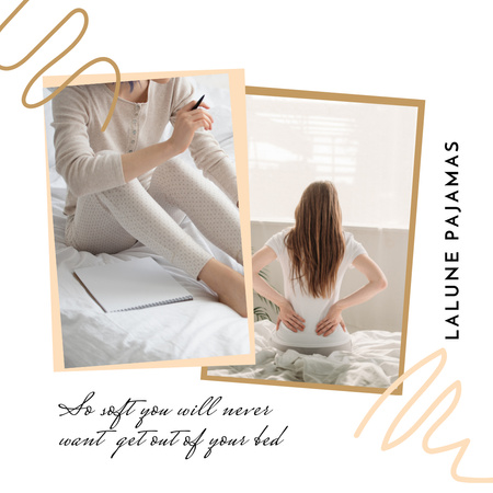 Pajamas Shop Offer with Woman in bed Instagram Design Template