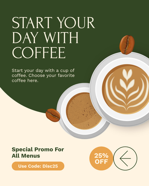 Ontwerpsjabloon van Instagram Post Vertical van Special Promo Code For Discount In Coffee Shop