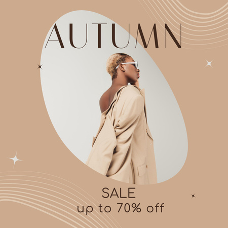 Autumn Sale Ad with Woman in Beige Coat Instagram Design Template