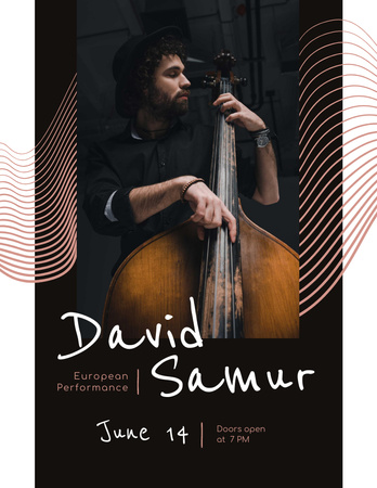 Concert Invitation Musician Playing Double Bass Flyer 8.5x11in Design Template