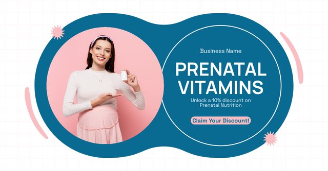 Happy Pregnant Woman Advertising Vitamins Facebook AD Design Template