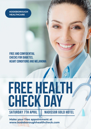 Free health check offer with smiling Doctor Flyer A5 Design Template