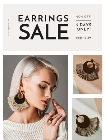 Jewelry Offer with Woman in Stylish Earrings Poster US Design Template