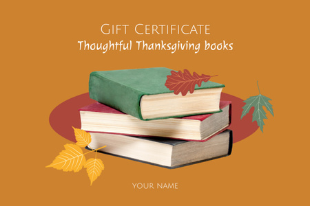 Designvorlage Books Sale on  Thanksgiving für Gift Certificate
