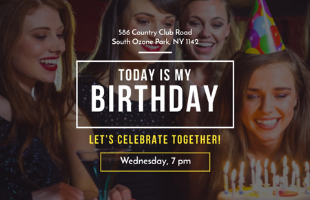 Plantilla de diseño de Birthday Invitation with Girl Blowing Up Candles at Party Flyer 5.5x8.5in Horizontal 