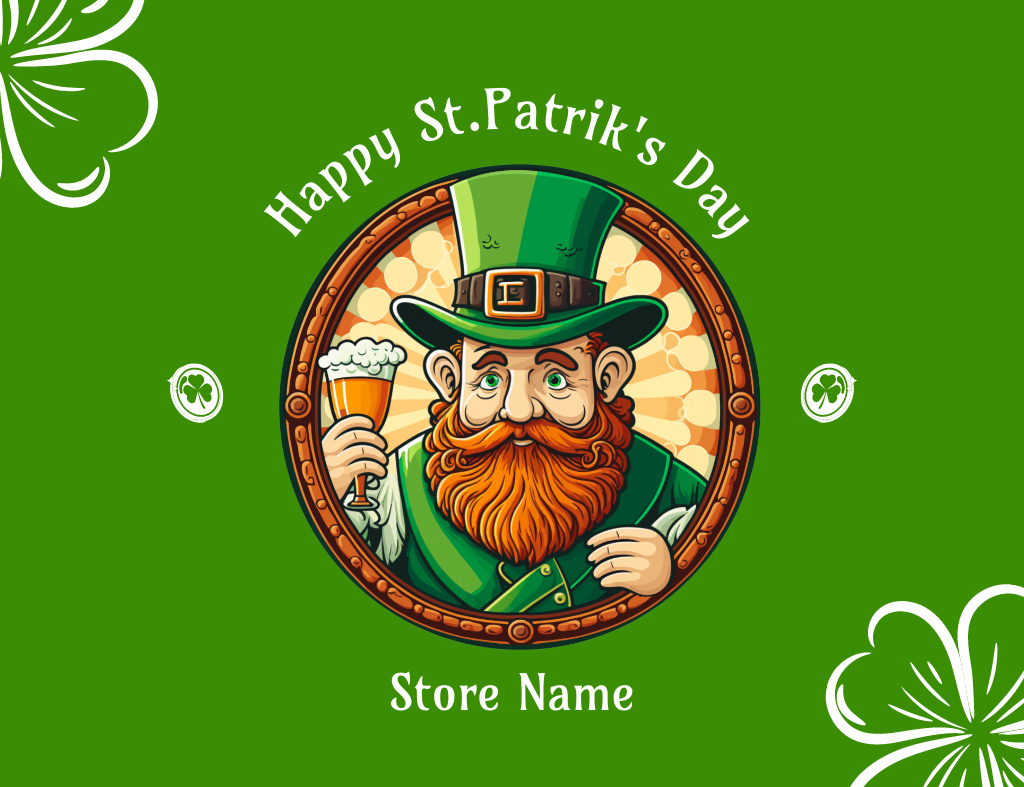 Happy St. Patrick's Day Greeting from a Store Thank You Card 5.5x4in Horizontal Design Template