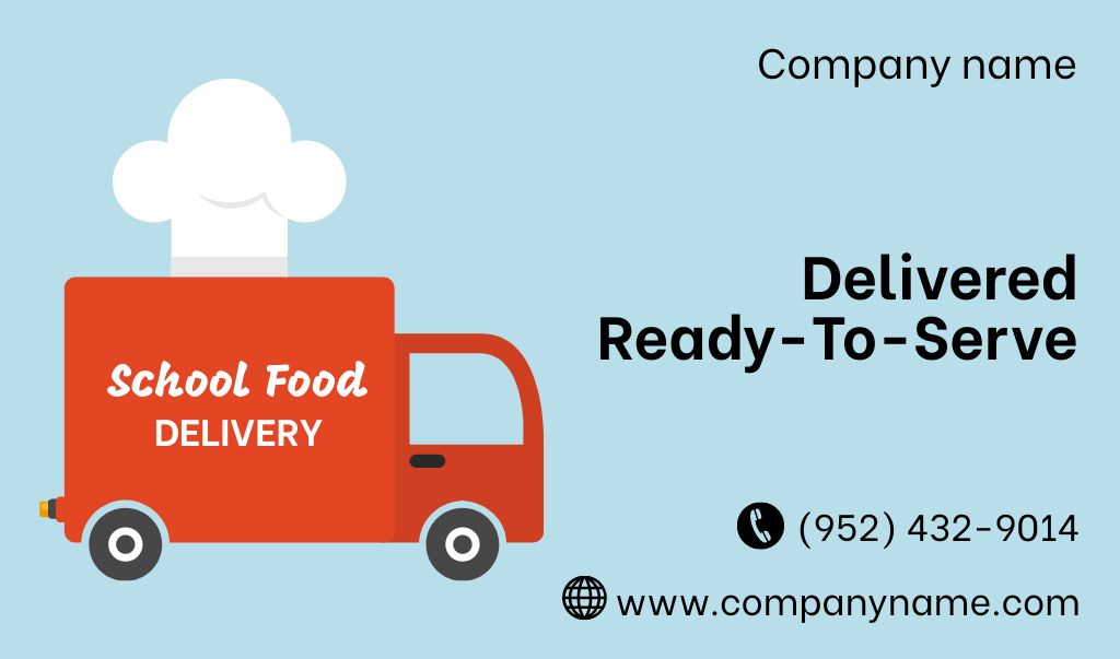 Ready-To-Serve School Food And Delivery Offer With Truck Business card Modelo de Design