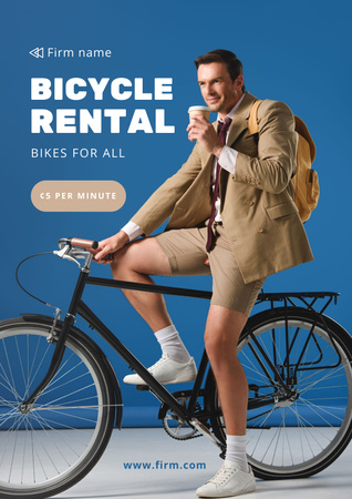 Bicycle Rental Service with Man Poster Tasarım Şablonu