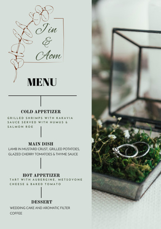 Wedding Dishes List with Rings in Terrarium Menu Design Template