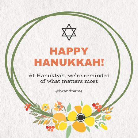 Template di design Desiderando Hanukkah pieno di luce con ghirlanda floreale Instagram
