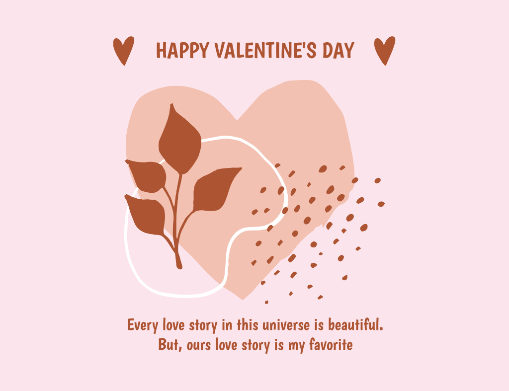 Template di design Happy Valentine's Day Greetings with Minimalist Pattern and Leaves Thank You Card 5.5x4in Horizontal