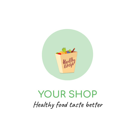 Бумажный пакет со здоровой пищей из продуктового магазина Animated Logo – шаблон для дизайна