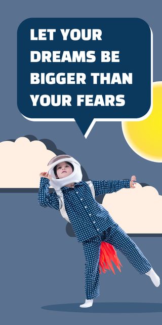 Platilla de diseño Quote about Dreams with Cute Kid in Astronaut Costume Graphic