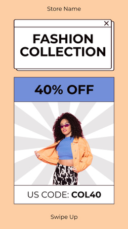 Plantilla de diseño de Anuncio de la colección de moda con una mujer vestida con un atuendo brillante Instagram Story 