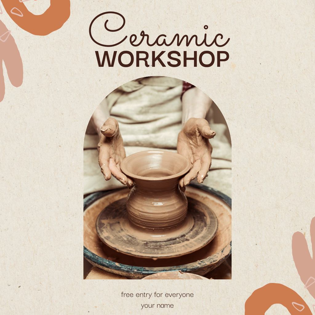 Ceramic Workshop Announcement With Clay Pot Instagramデザインテンプレート