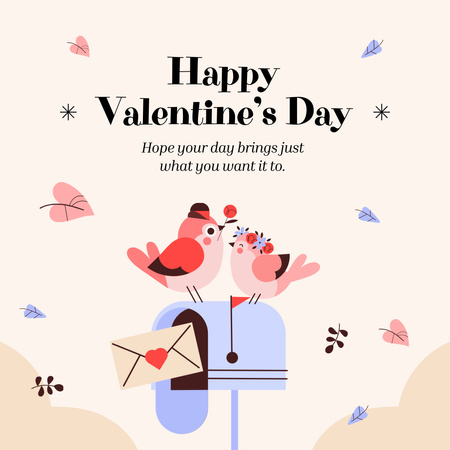 Valentin-napi köszöntés aranyos rajzfilm madarakkal Instagram tervezősablon