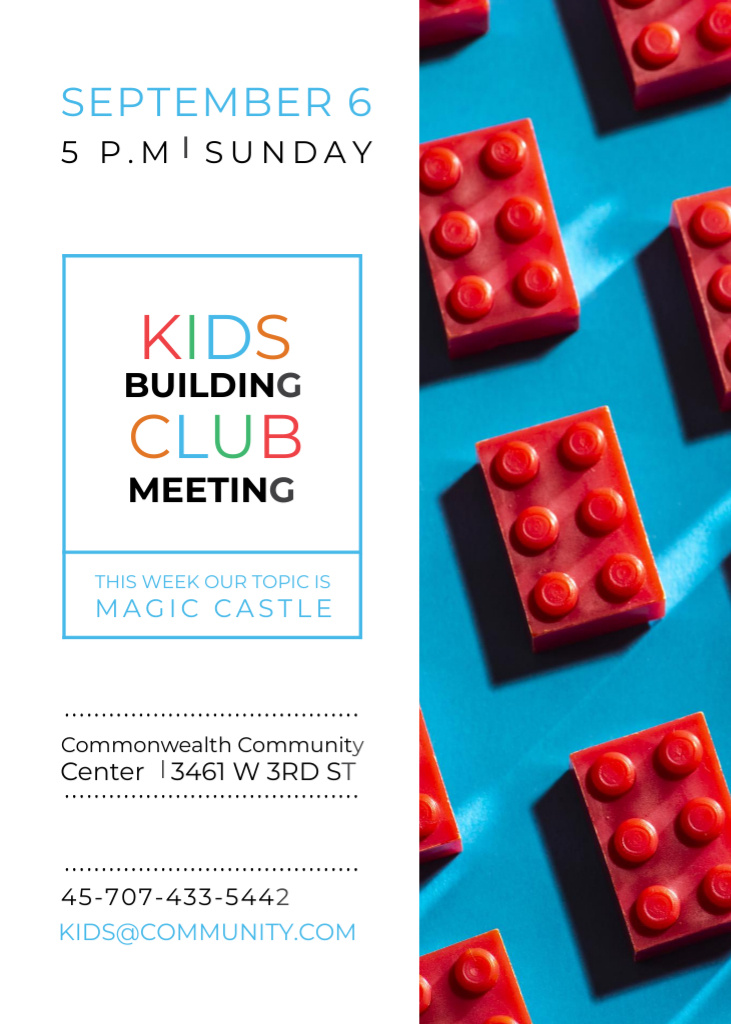 Plantilla de diseño de Kids Building Club Meeting with Constructor Bricks Invitation 
