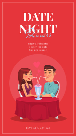 Couple of lovers drinking cocktail on St.Valentine's Day Instagram Story Tasarım Şablonu