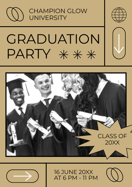Graduation Party Announcement with Happy Students Poster Design Template