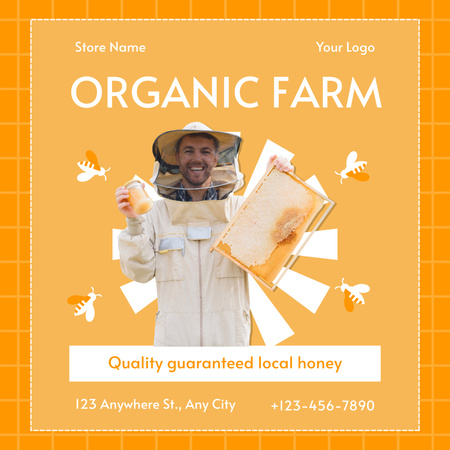 Cheerful Beekeeper at Bee Farm Instagram AD Design Template