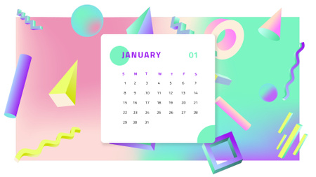 3d värikäs memphis kuvio Calendar Design Template