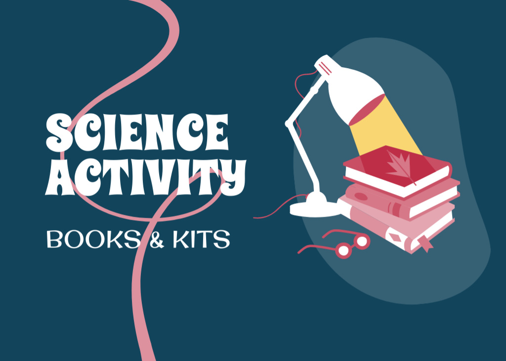 Science Activity Books And Kits With Illustration in Blue Postcard 5x7in Modelo de Design