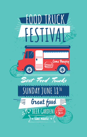 Food Truck Festival Event With Illustration of Van Invitation 4.6x7.2in Design Template
