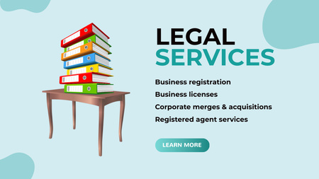 Legal Services Ad with Stack of Documents Title 1680x945px Design Template