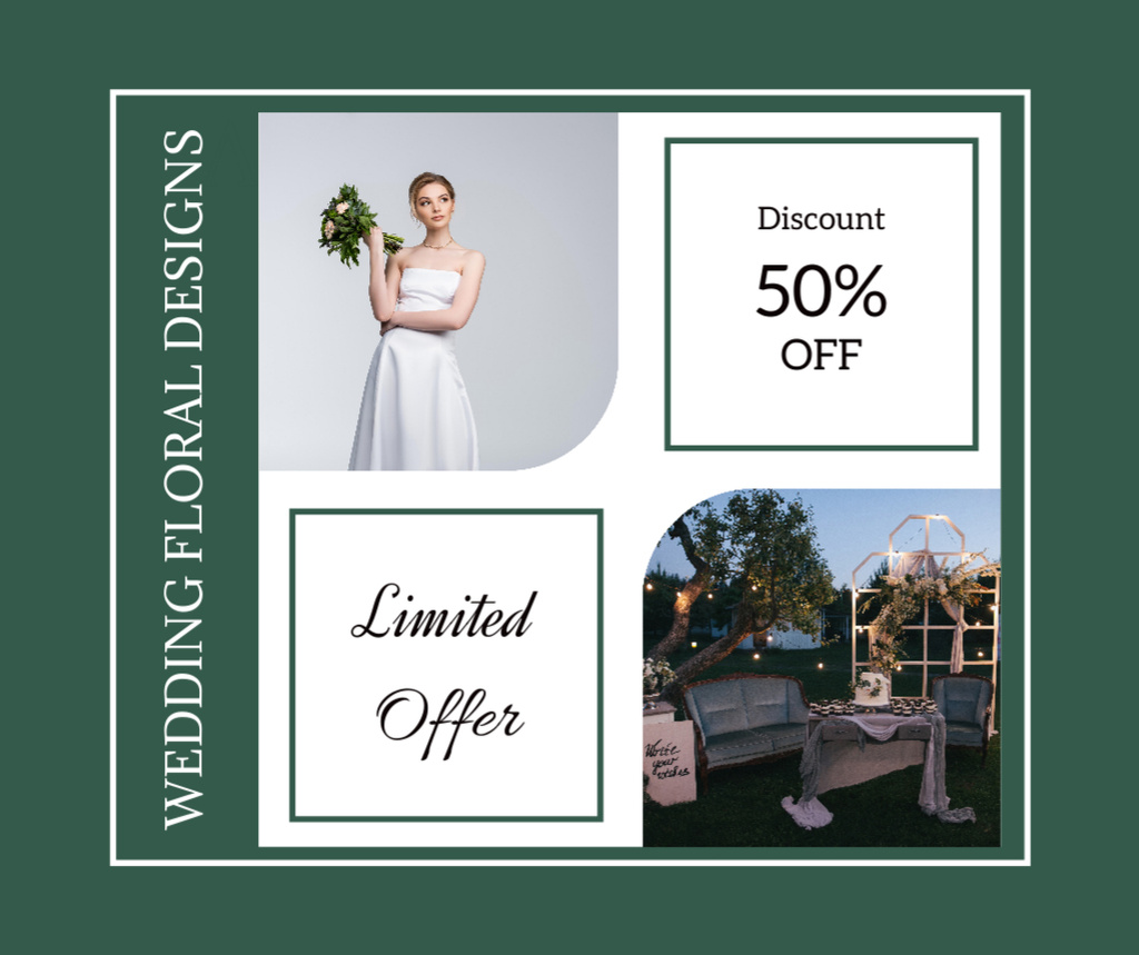 Designvorlage Limited Offer Discounts on Floral Wedding Decorations für Facebook