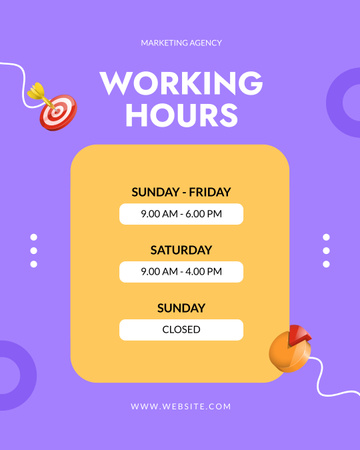 Working Hours Announcement on Lilac Instagram Post Vertical Design Template