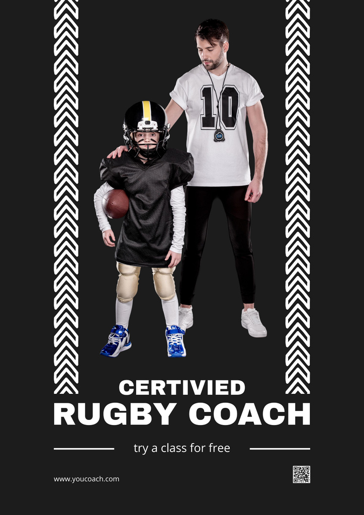 Designvorlage Boy Rugby Player with Personal Trainer für Poster