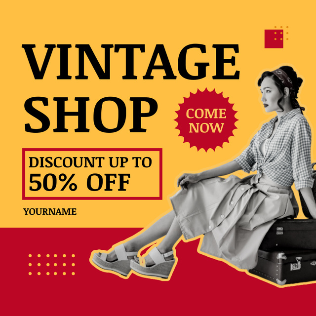 Vintage shop red and yellow Instagram AD – шаблон для дизайну