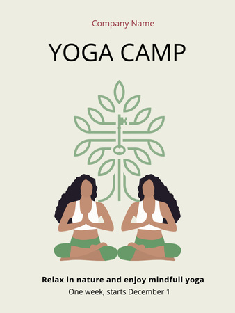 Anúncio do acampamento de ioga com mulheres em harmonia Poster US Modelo de Design