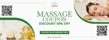 Massage Studio Ad with Young Woman and Essential Aroma Oil Coupon – шаблон для дизайну