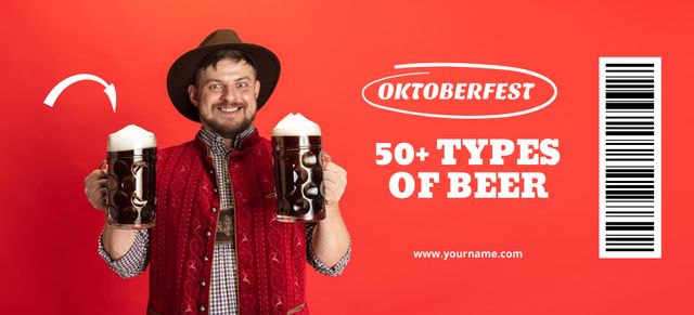 Offer of Many Types of Beer on Oktoberfest Coupon 3.75x8.25in Design Template