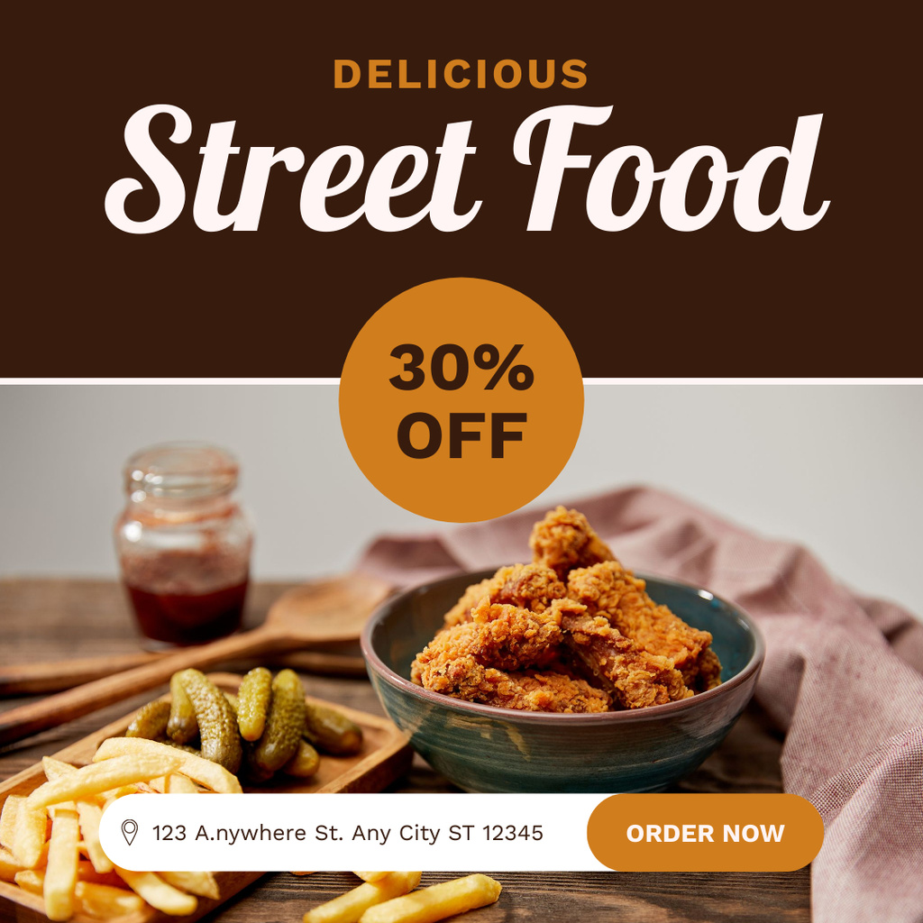 Designvorlage Discount Offer on Street Food with French Fries on Brown für Instagram