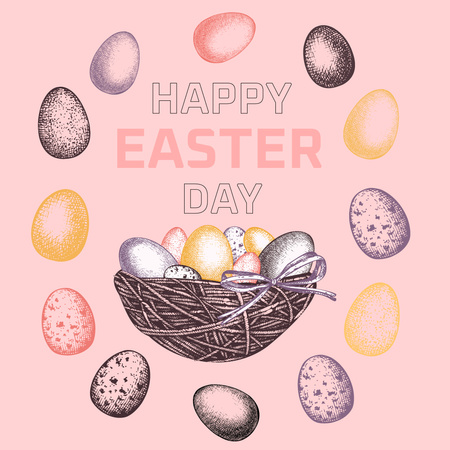 Nest with Colorful Painted Easter Eggs Instagram Design Template