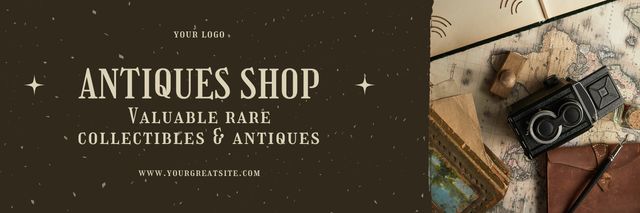 Antique Store Promo with Collectibles Twitter tervezősablon