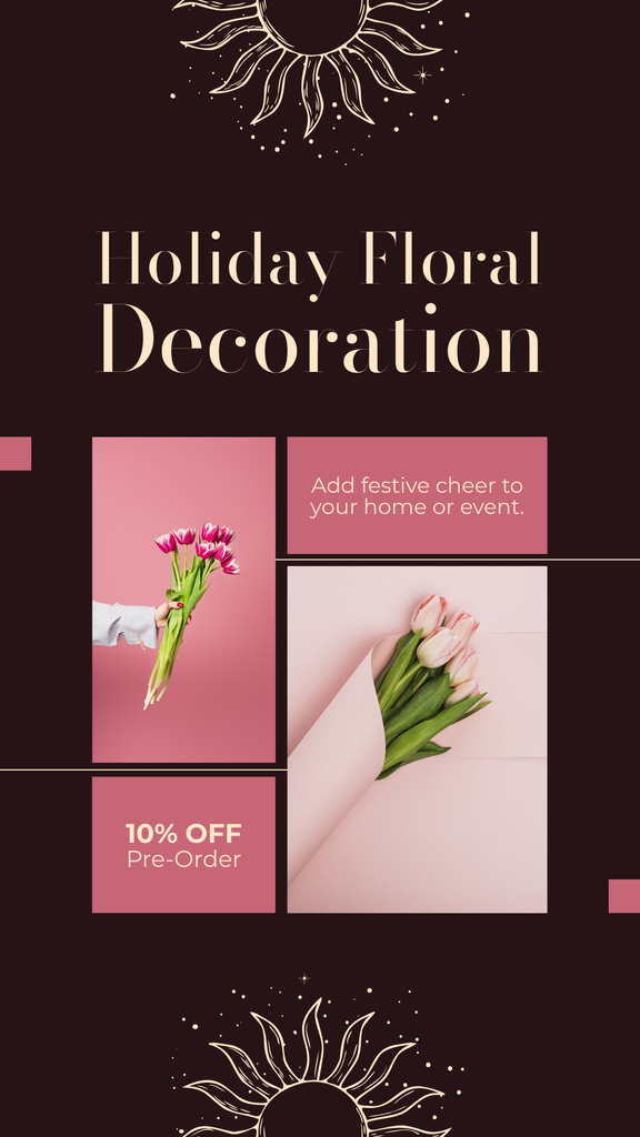 Promo of Festive Flower Design Services with Emblem Instagram Story Tasarım Şablonu