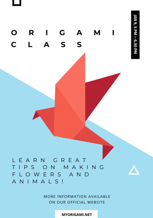 Origami Classes Invitation Paper Bird in Red Flyer A5 Design Template