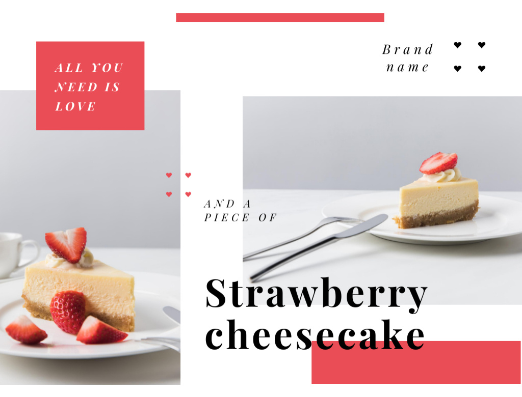 Delicious Cake With Strawberries Postcard 4.2x5.5in Design Template