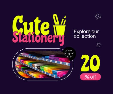 Sale of Cute Stationery Collection with Discount Facebook Design Template