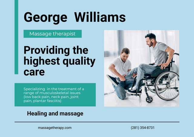 Massage Therapist Services Offer with Men on Green Poster B2 Horizontal Design Template