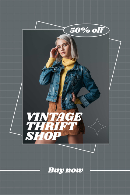 Platilla de diseño Vintage thrift shop pre-owned clothes gray Pinterest